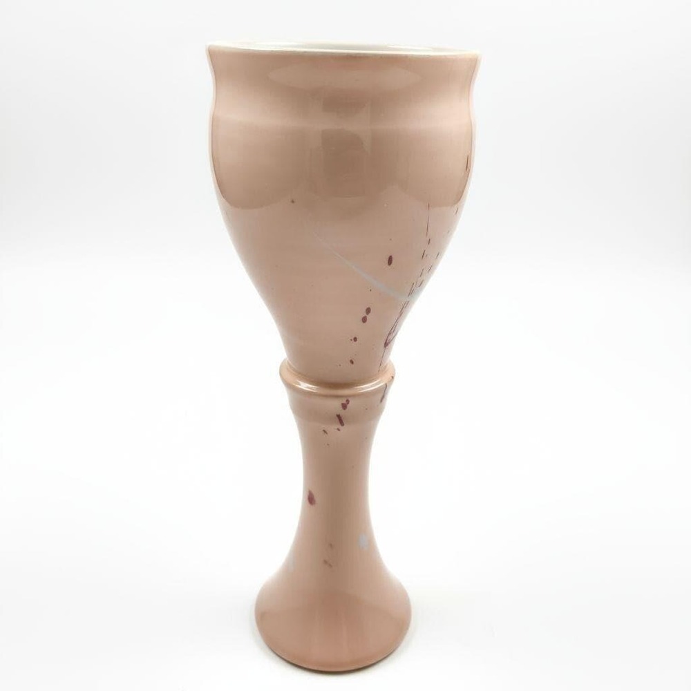 Vintage‎ Studio Pottery Goblet Signed Shane Schimmel '88 Pink Abstract Drip